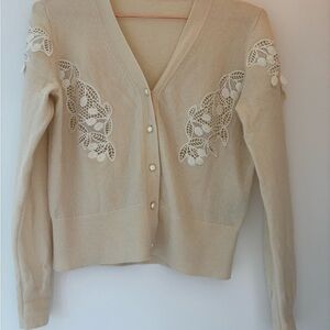 Elegant Cream Cardigan with Lace Detailing